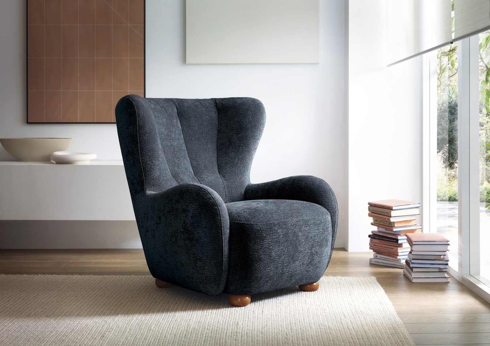 Fotel tapicerowany uszak FILO Dress Me 21 Czarny Antracyt nóżki do wyboru