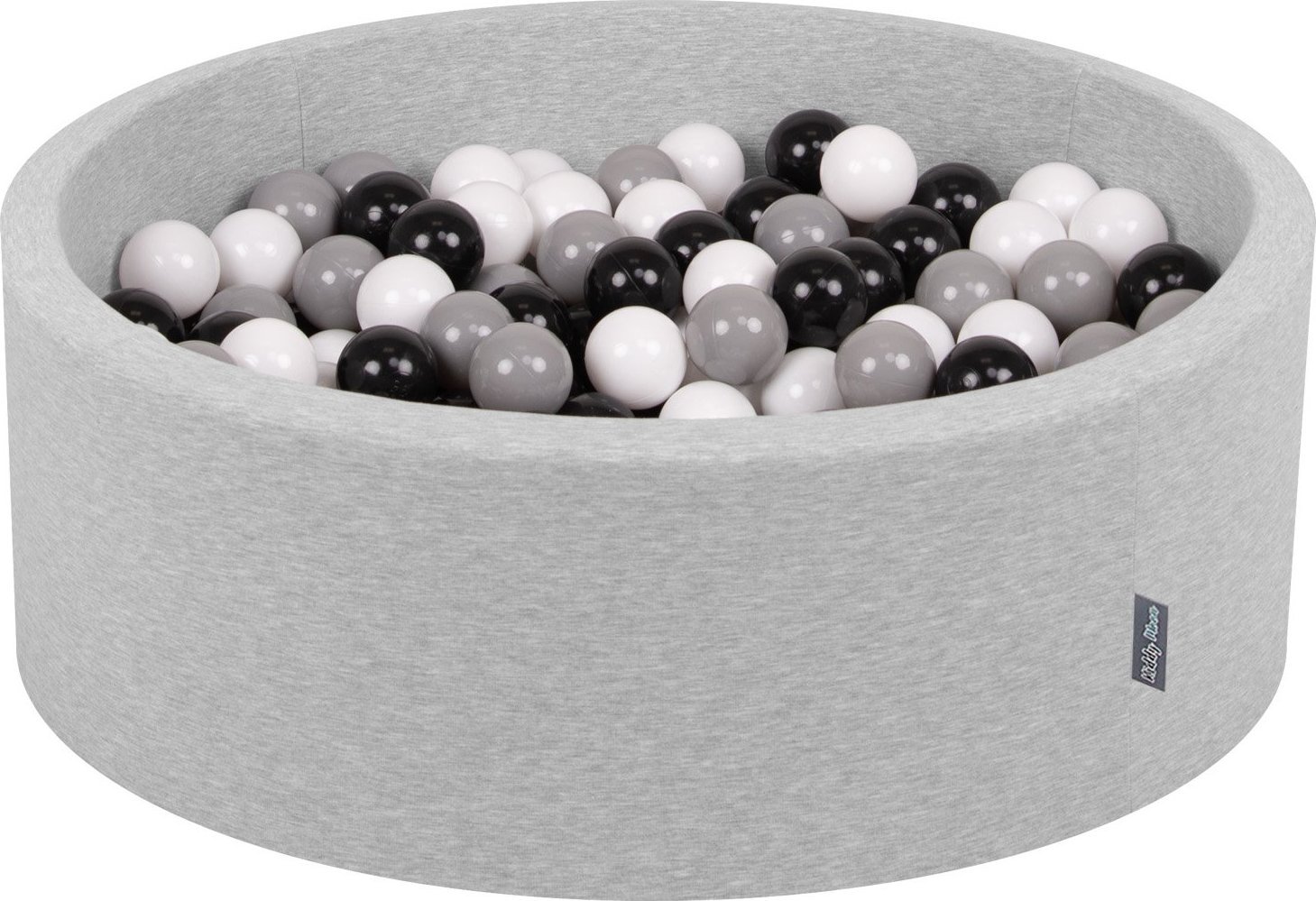 KiddyMoon KiddyMoon Suchy basen okrągły z piłeczkami 7cm jasnoszary: biały-czarny-szary 90x30cm/200piłek Zabawka basen piankowy