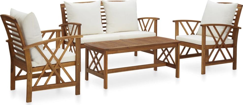 vidaXL 4-cz. zestaw wypoczynkowy do ogrodu, poduszki, drewno akacjowe