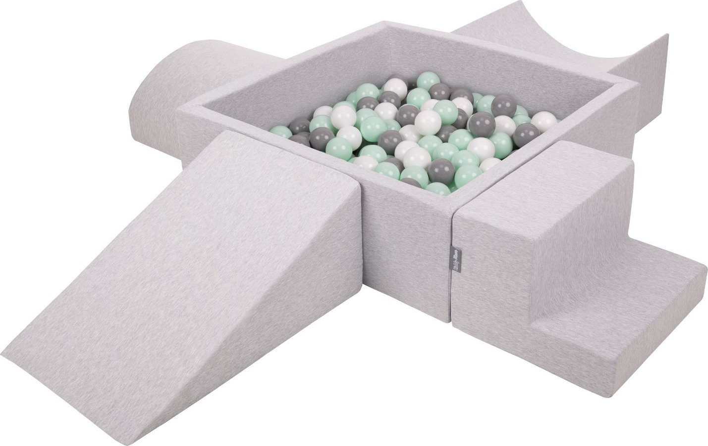 KiddyMoon KiddyMoon Piankowy plac zabaw PPZP-KW30D-115 z piłeczkami jasnoszary: biały-szary-mięta basen 300/klin L/rampa L/półwałek L/schodek Zabawka