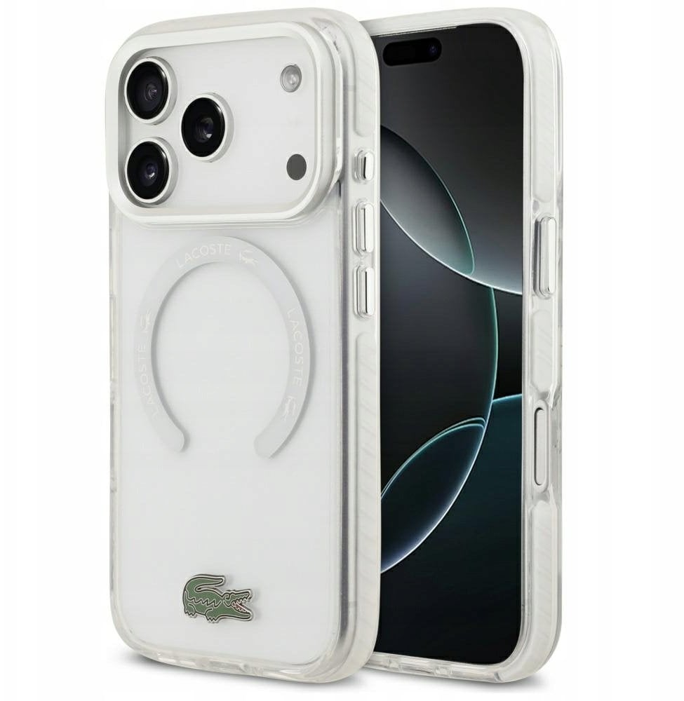 Etui Lacoste Shockproof Transparent Frosted MagSafe do iPhone 17 Pro biały