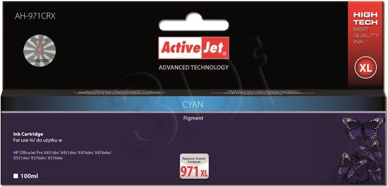 Tusz Activejet tusz cyan do drukarki HP zamiennik 971XL CN626AE (AH-971CRX)