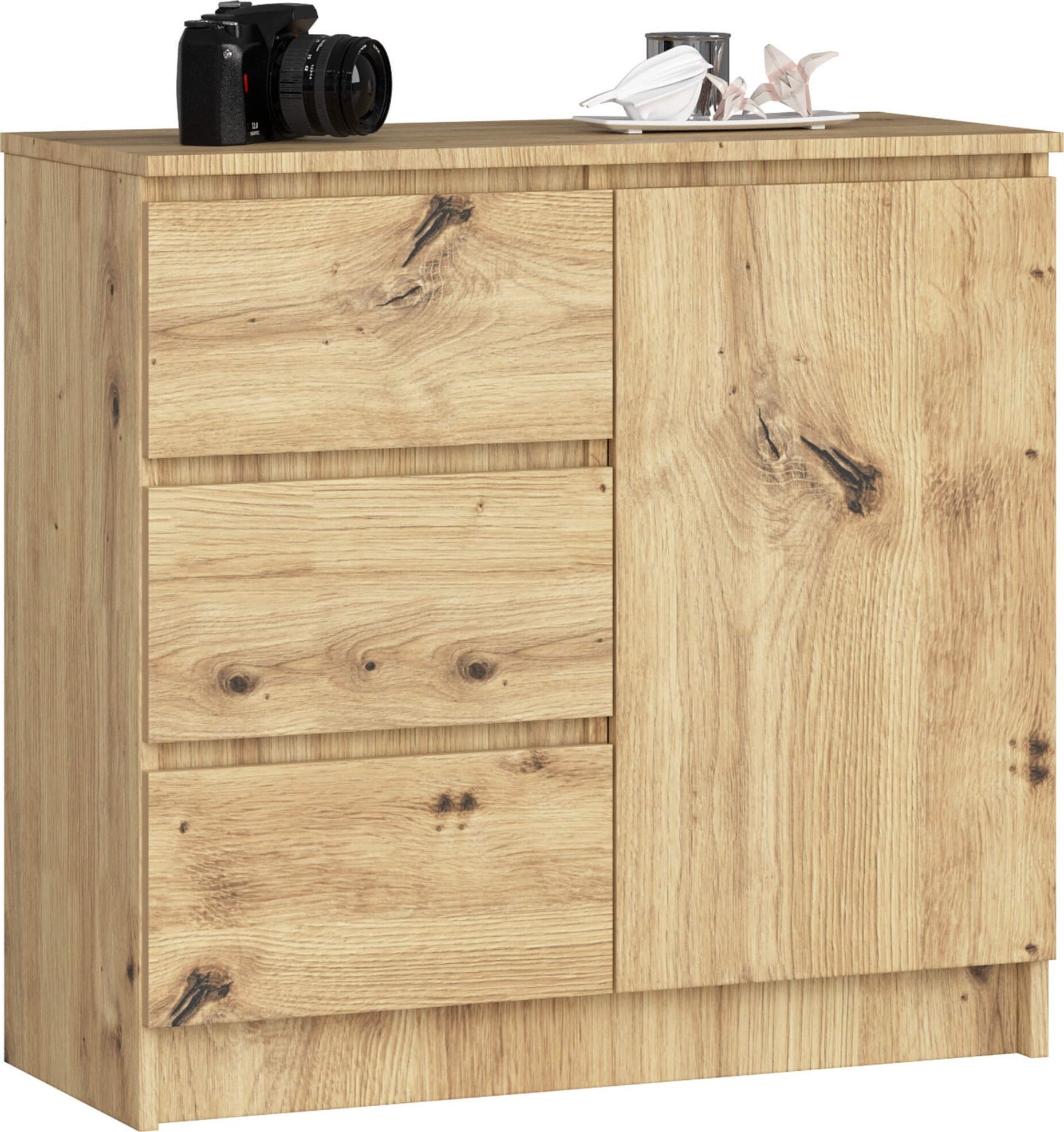 Fabryka Mebli Akord Komoda bezuchwytowa JERRY 80 cm nowoczesna 1 drzwi 3 szuflady 2 półki - dąb artisan