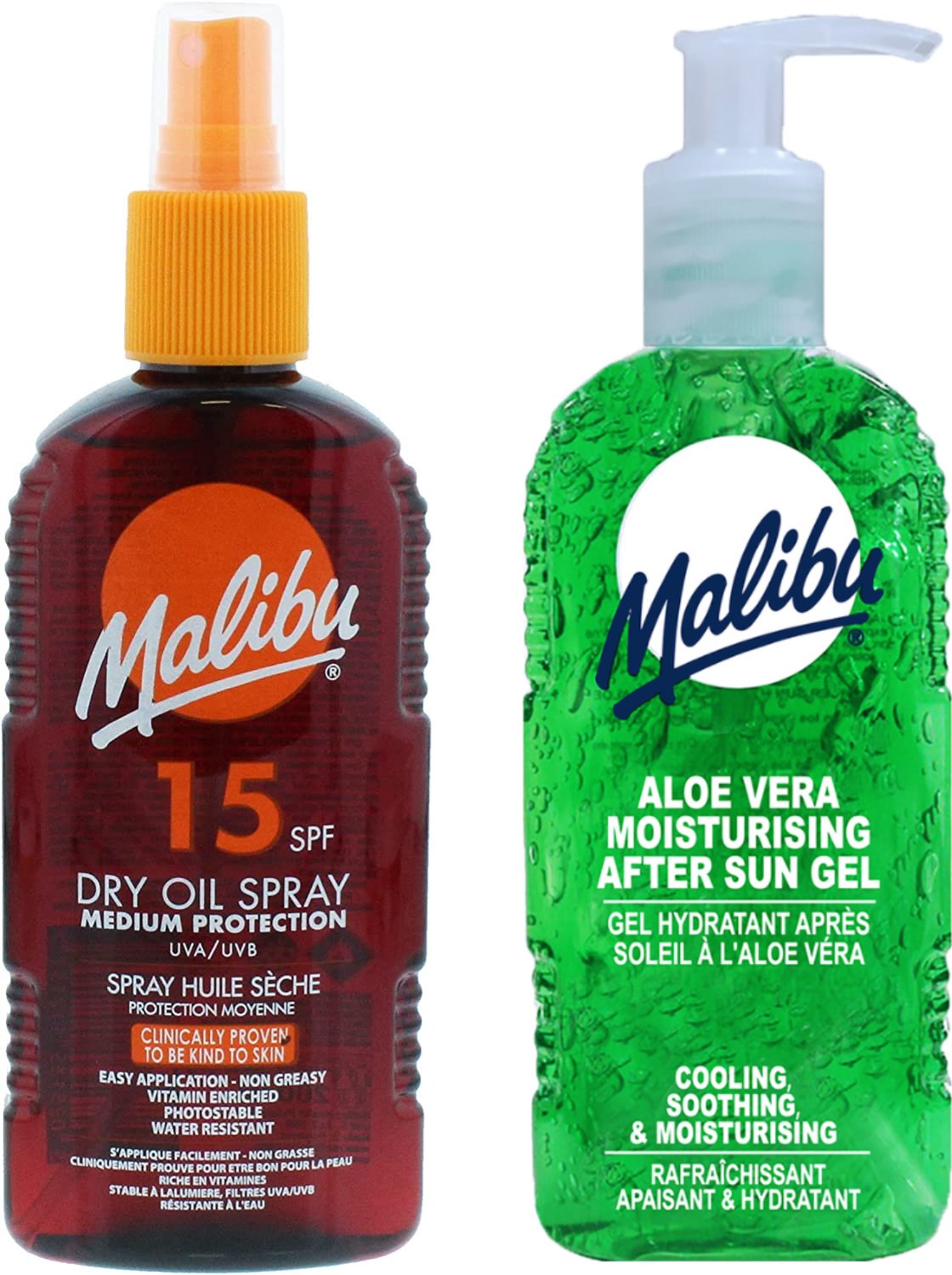 Malibu SPF15 Olejek Brązujący 200ml + Aloe Żel Po Opalaniu 200ml