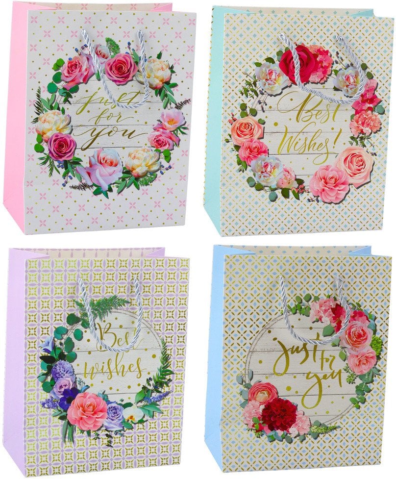 Torba Prezentowa Wzory Kwiaty Best Wishes 23 x 18 x 10,5 cm