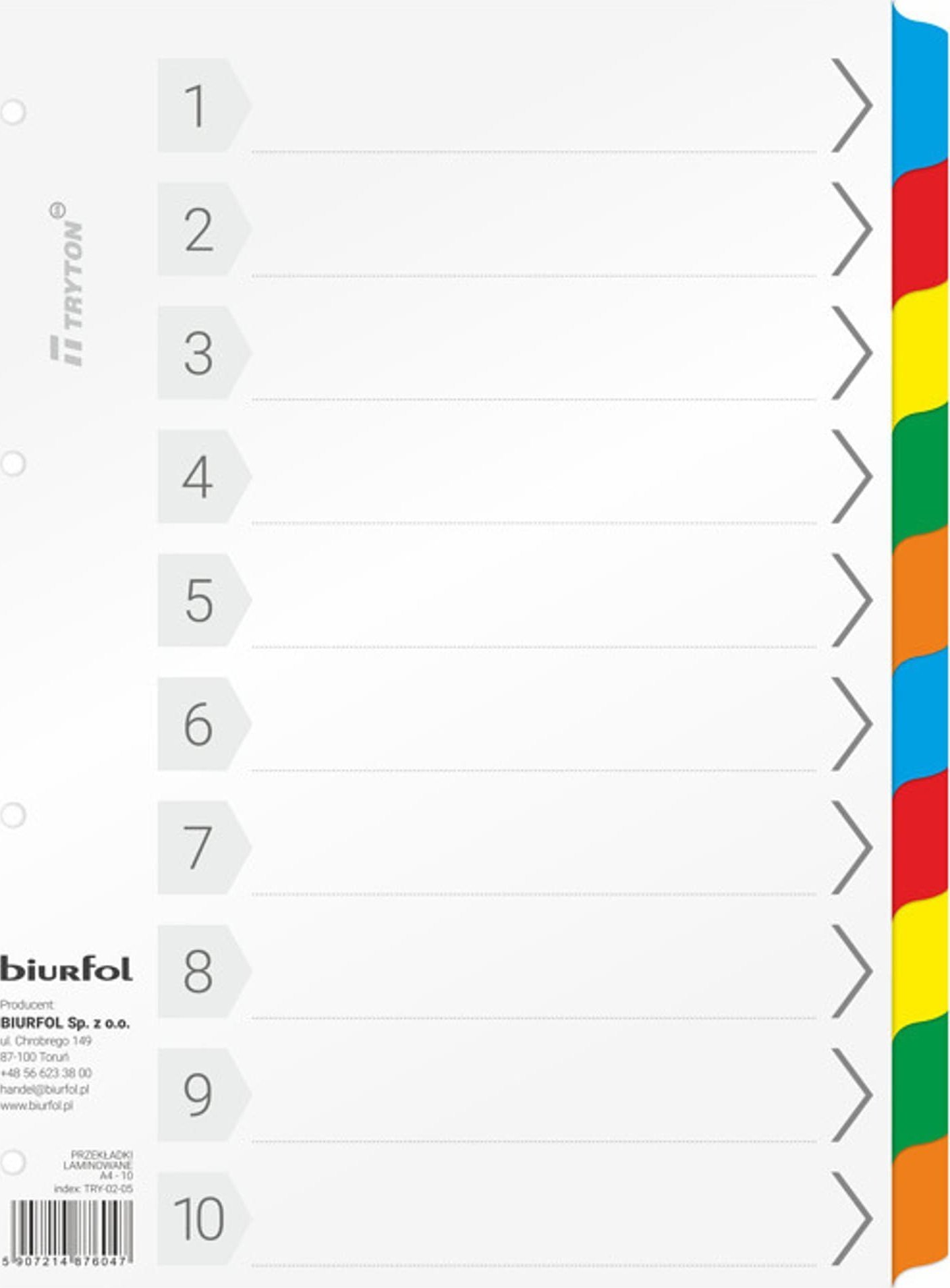 Biurfol Przekładki kartonowe Biurfol A4 10 kart