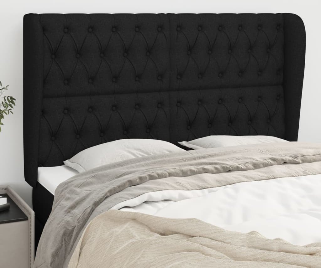 vidaXL vidaXL Zagłówek uszak, czarny, 163x23x118/128 cm, tkanina