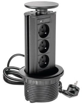 GTV Biurkowy rozgałęziacz wpuszczany fi100mm czarny 3x gniazdo z uziemieniem (AE-BPW3GU-20)