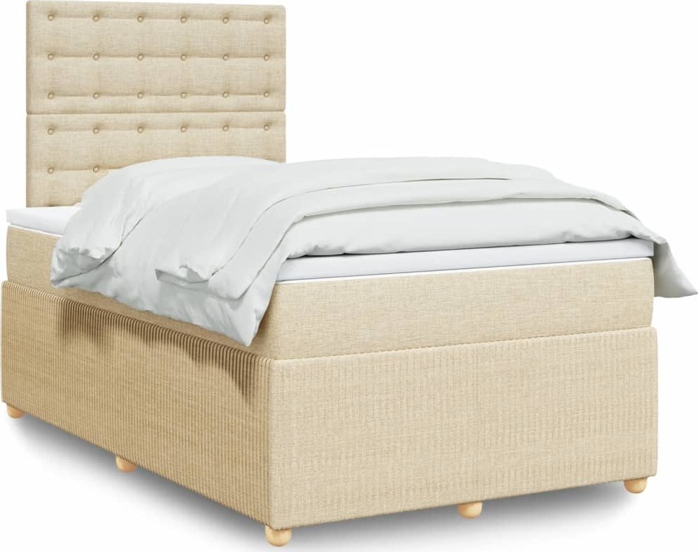 vidaXL Łóżko kontynentalne z materacem, kremowe, 120x190 cm, tkanina