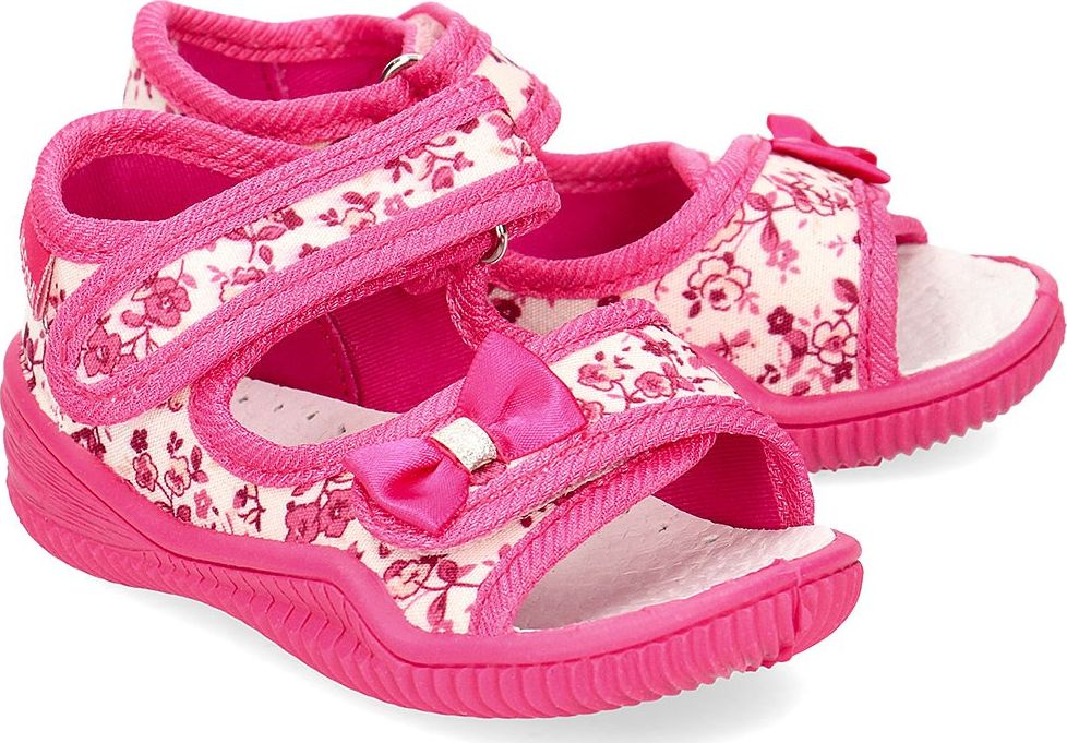 VI-GGA-MI Vi-GGa-Mi - Kapcie Dziecięce - HANIA KWIATKI BIAŁY/AMARANT 22