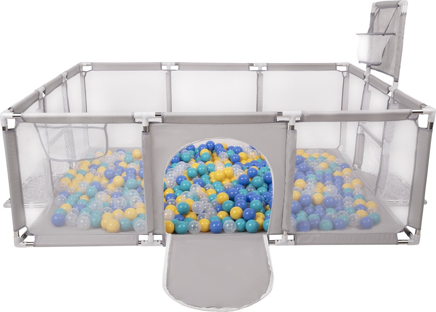 Selonis Selonis Boisko BO-100X z piłeczkami 6cm szary: turkus-niebieski-żółty-transparent 180x122x62/900piłek Zabawka kojec