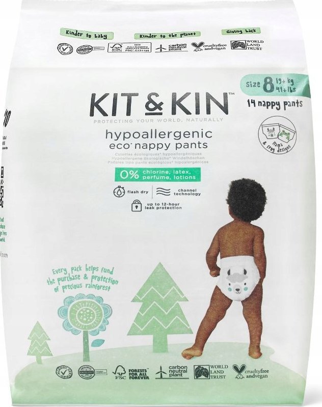 Kit and Kin , Pieluchomajtki Nappy Pants 8 YP2 (19kg+), Frog/Llama, 14 szt.