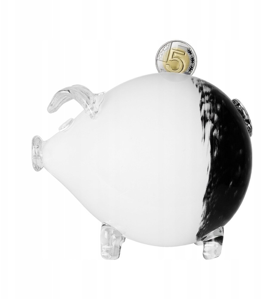 ŚWINKA SKARBONKA BIAŁO-CZARNA duża szklana gładka na prezent święta