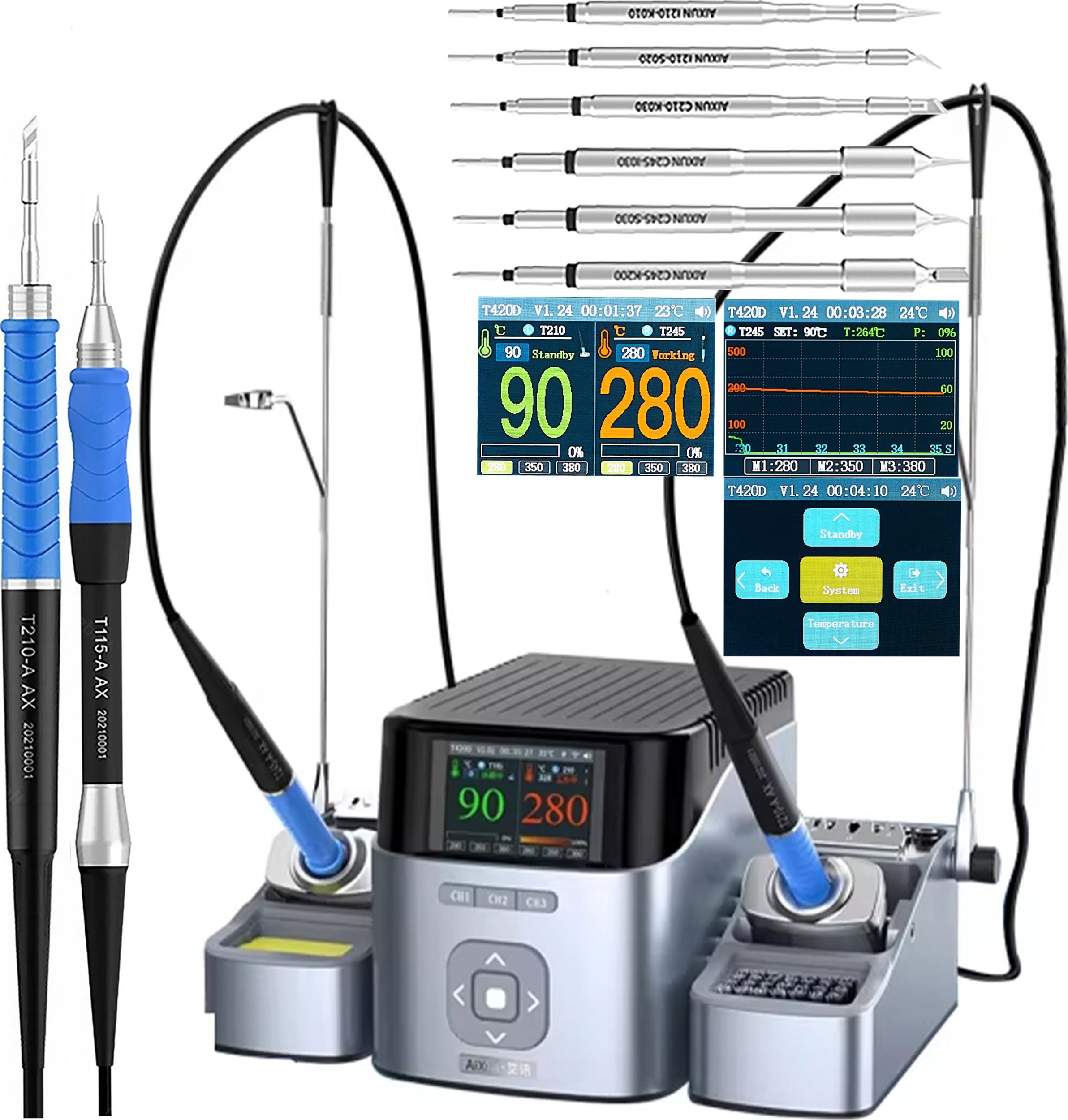 Stacja Lutownicza Aixun T420D C210 C115 C245 9 Grotów Zestaw Mata 50x50