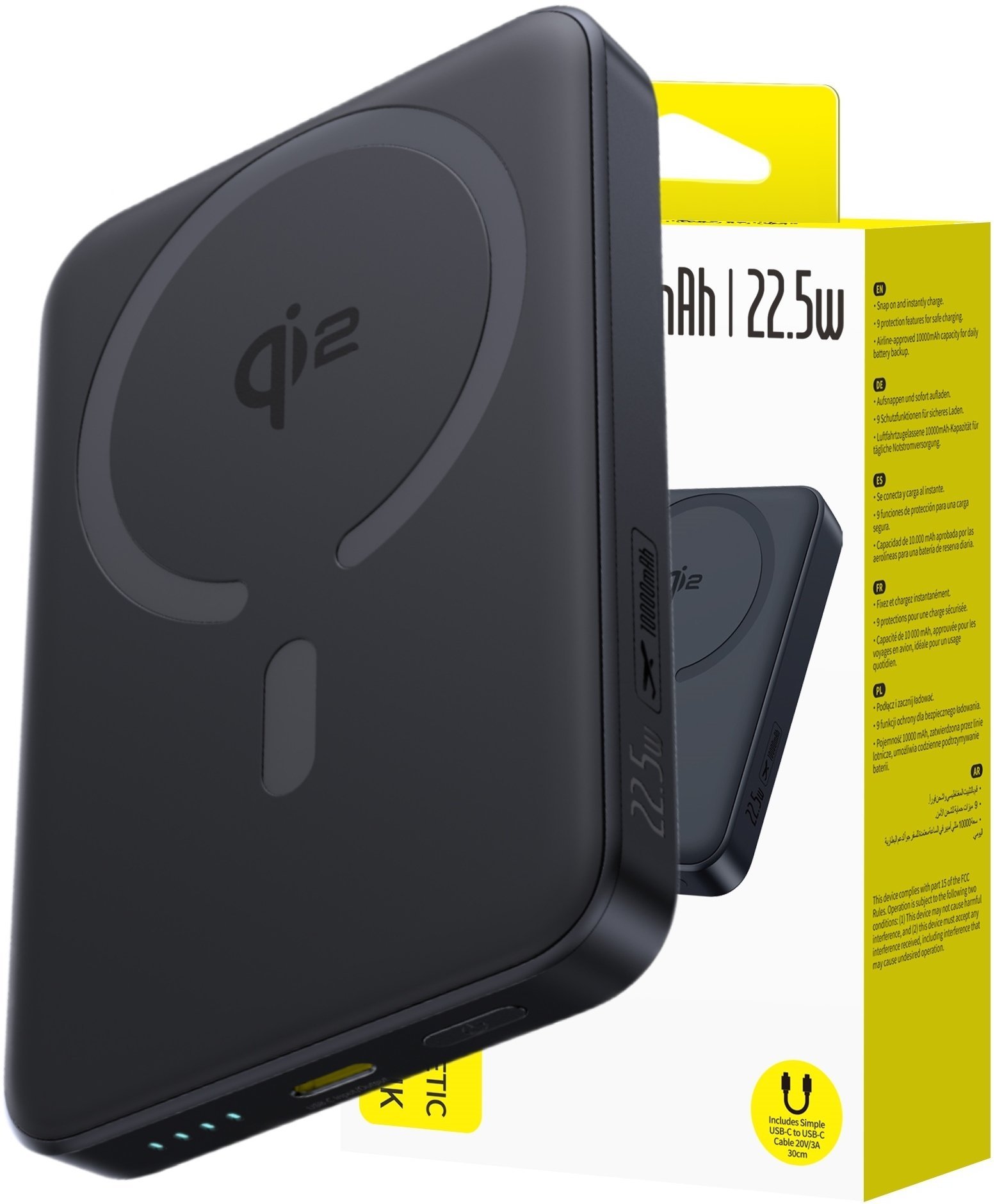 Powerbank Baseus EnerFill FM12 10000mAh 22,5W Qi2 kompatybilny z MagSafe z kablem Baseus Simple USB-C 20V/3A 30cm - czarny