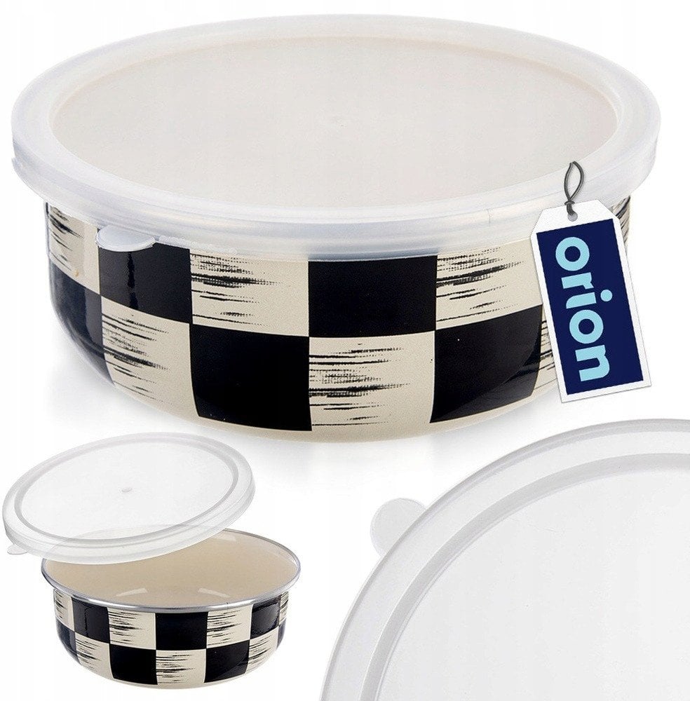 Miska emaliowana z pokrywką SZACHOWNICA 17 cm, 1 l