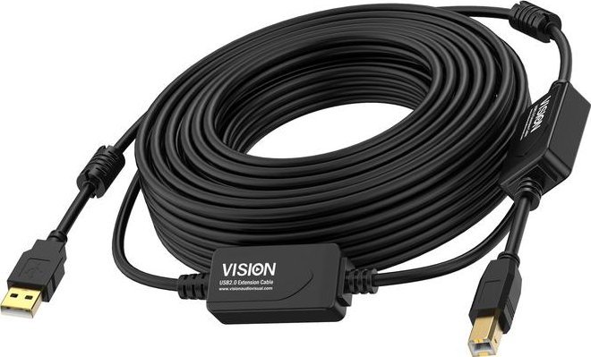 Kabel USB Vision USB-A - USB-B 10 m Czarny (TC 10MUSB+/BL/2)