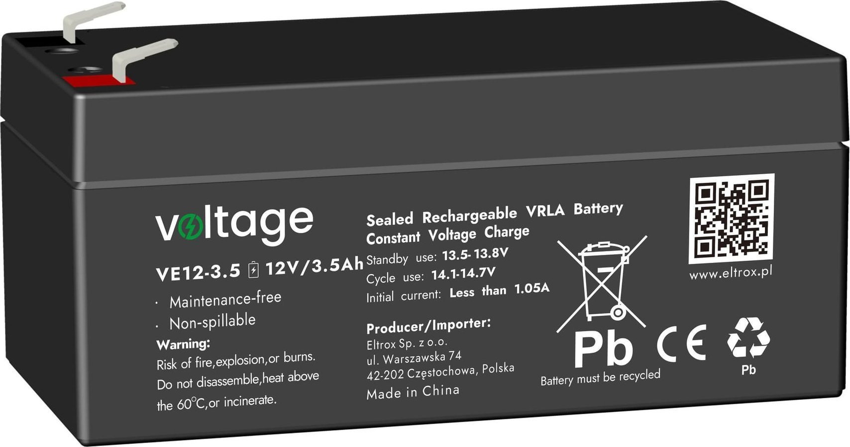voltage Akumulator AGM Voltage 12V 3.5Ah VE12-3.5