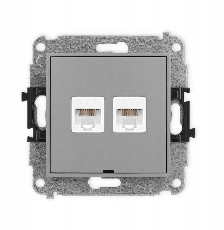 ICON Mechanizm gniazda komputerowego podwójnego 2xRJ45, kat. 5e, 8-stykowy, bez pola opisowego szary mat 27IGKBO-2