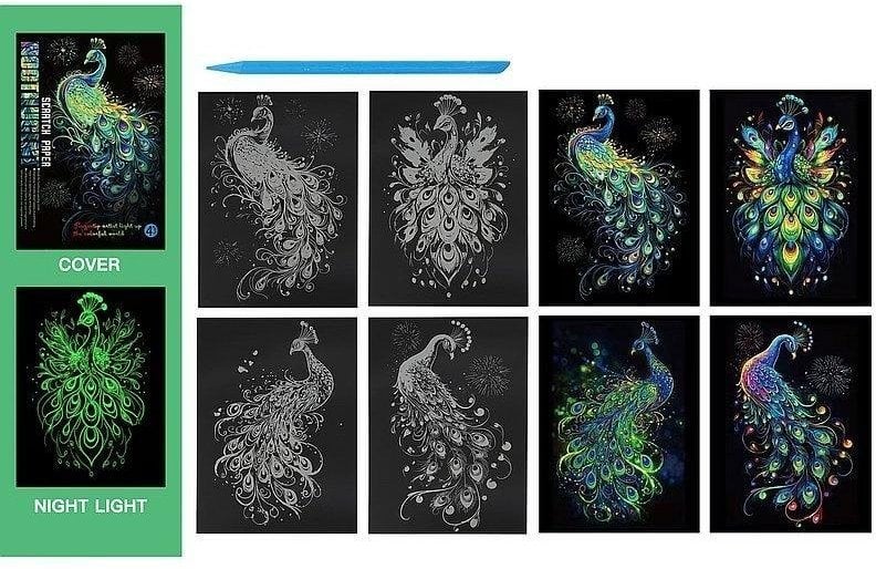 Wydrapywanka kolorowa fluorescencyjna pawie