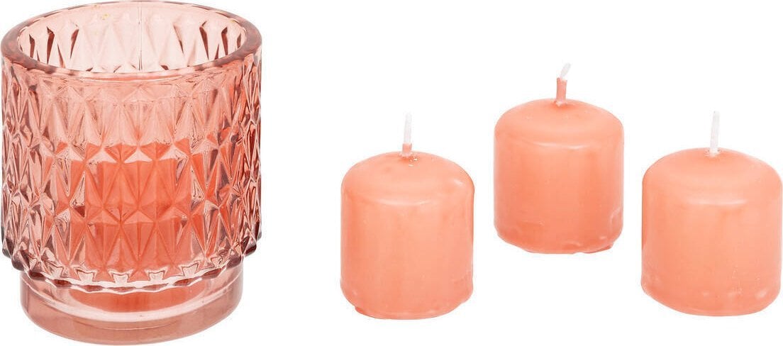 Atmosphera Świecznik na jedną świecę szklany OUDY + 3 świeczki