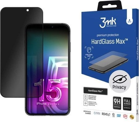 3MK Szkło HardGlass Max Privacy Black iPhone 15 Pro Max