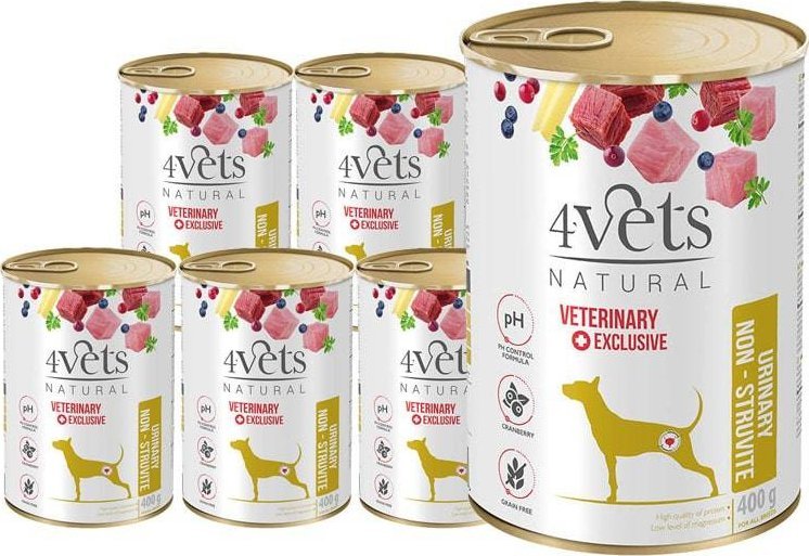 Mokra karma weterynaryjna dla psa ze schorzeniami dróg moczowych 4Vets Natural Urinary Non-struvite 6 x 400 g