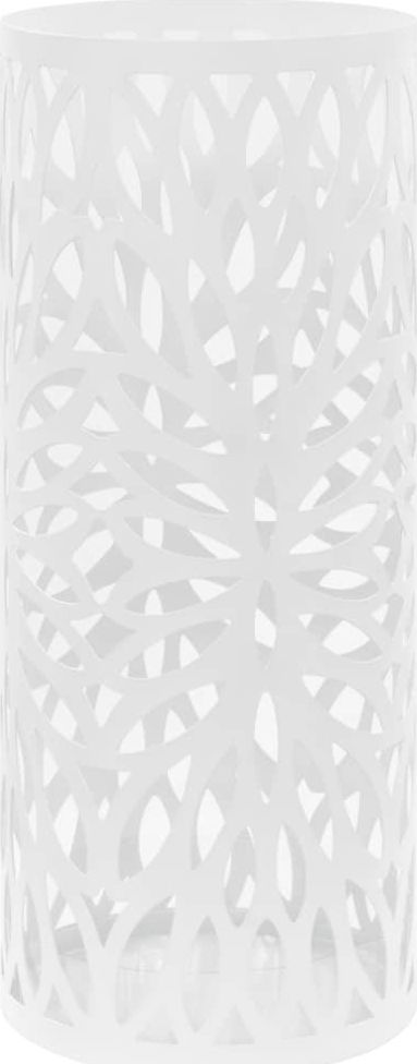 vidaXL Stojak na parasole, design w liście, stalowy, biały