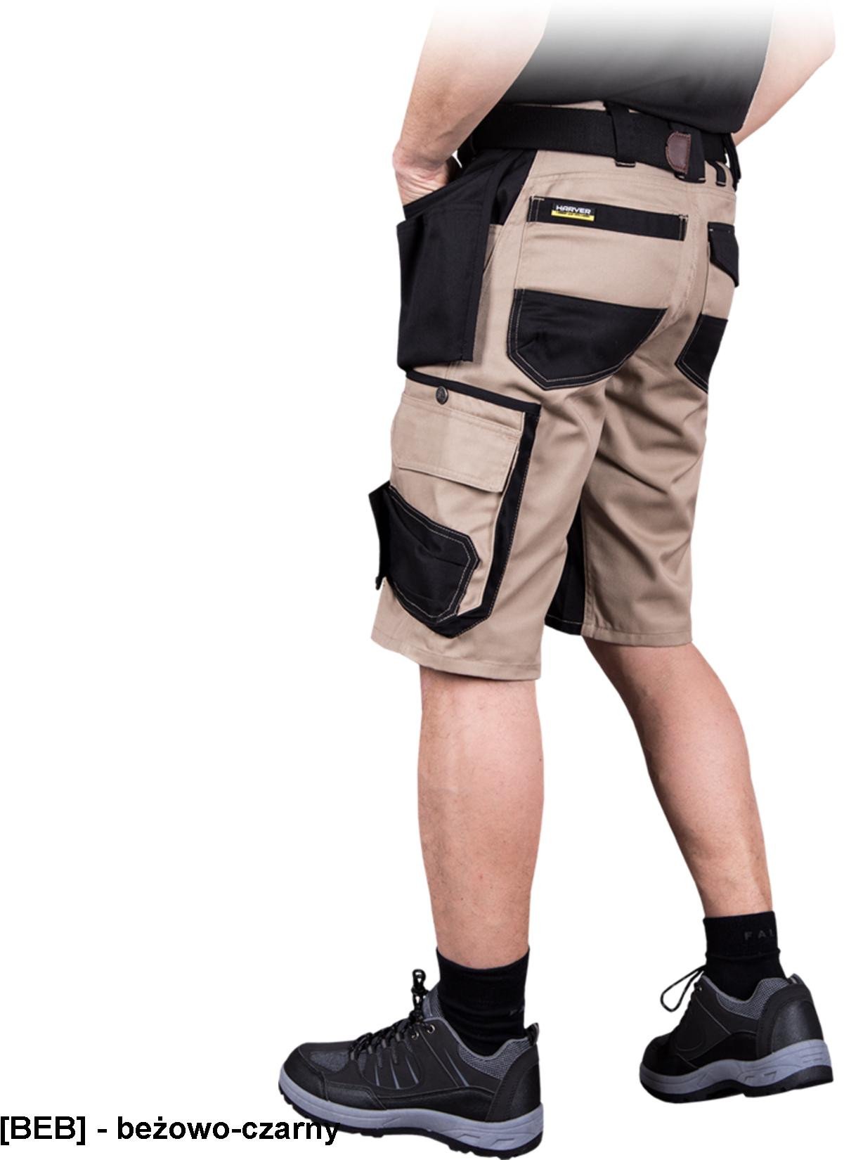 HARVER-TS - krótkie spodnie ochronne, 7 kieszeni, 65% poliester, 35% bawełna, gramatura 300 g/m2 - beżowo-czarny L
