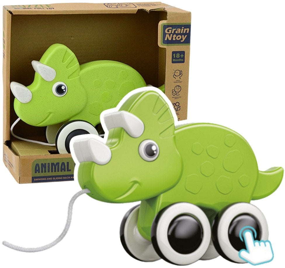 LeanToys Dinozaur Zabawka Do Ciągnięcia Na Sznurku Piszczałka Eko* Zielony