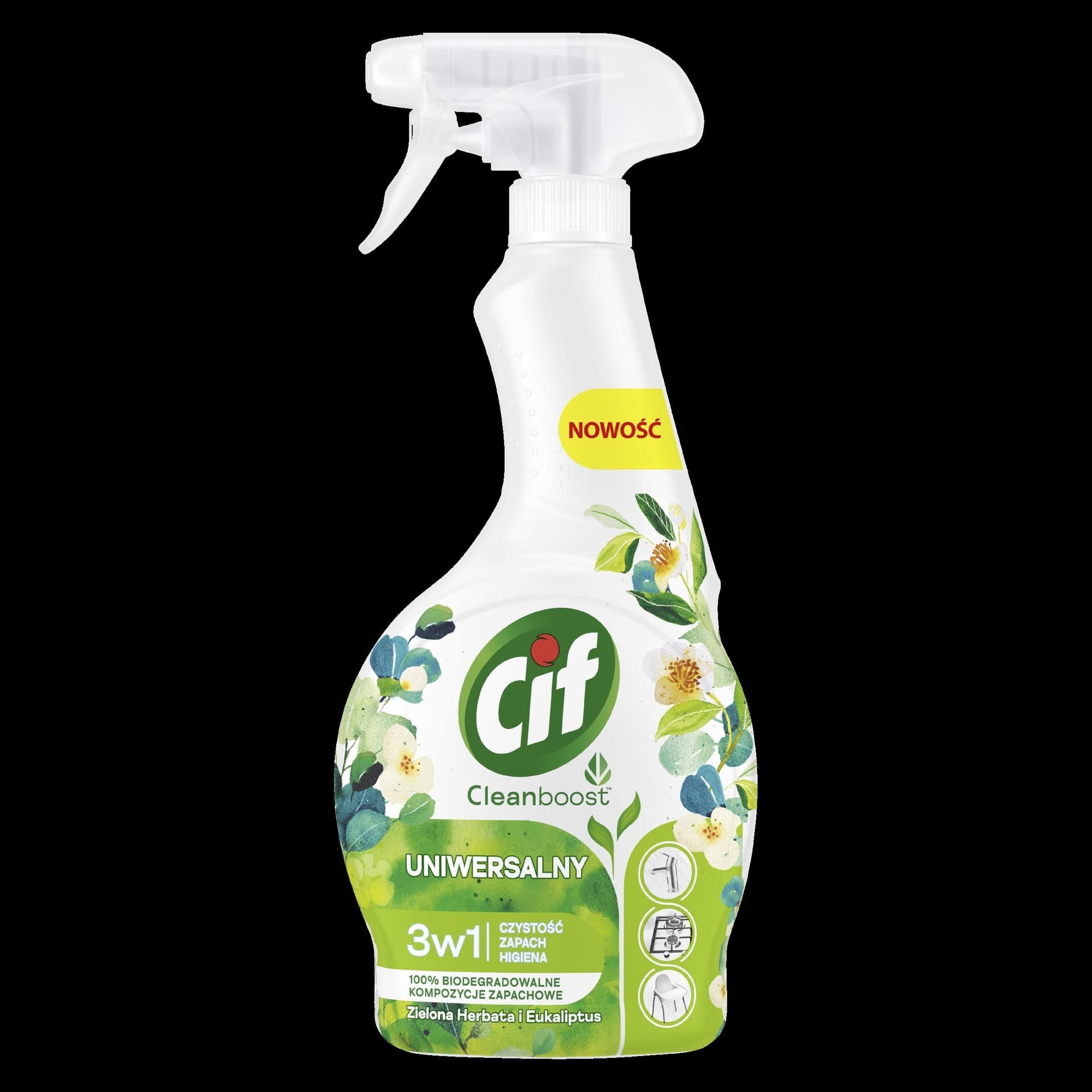 Unilever CIF Cleanboost 3W1 Uniwersalny płyn do czyszczenia Zielona herbata i eukaliptus 500ml