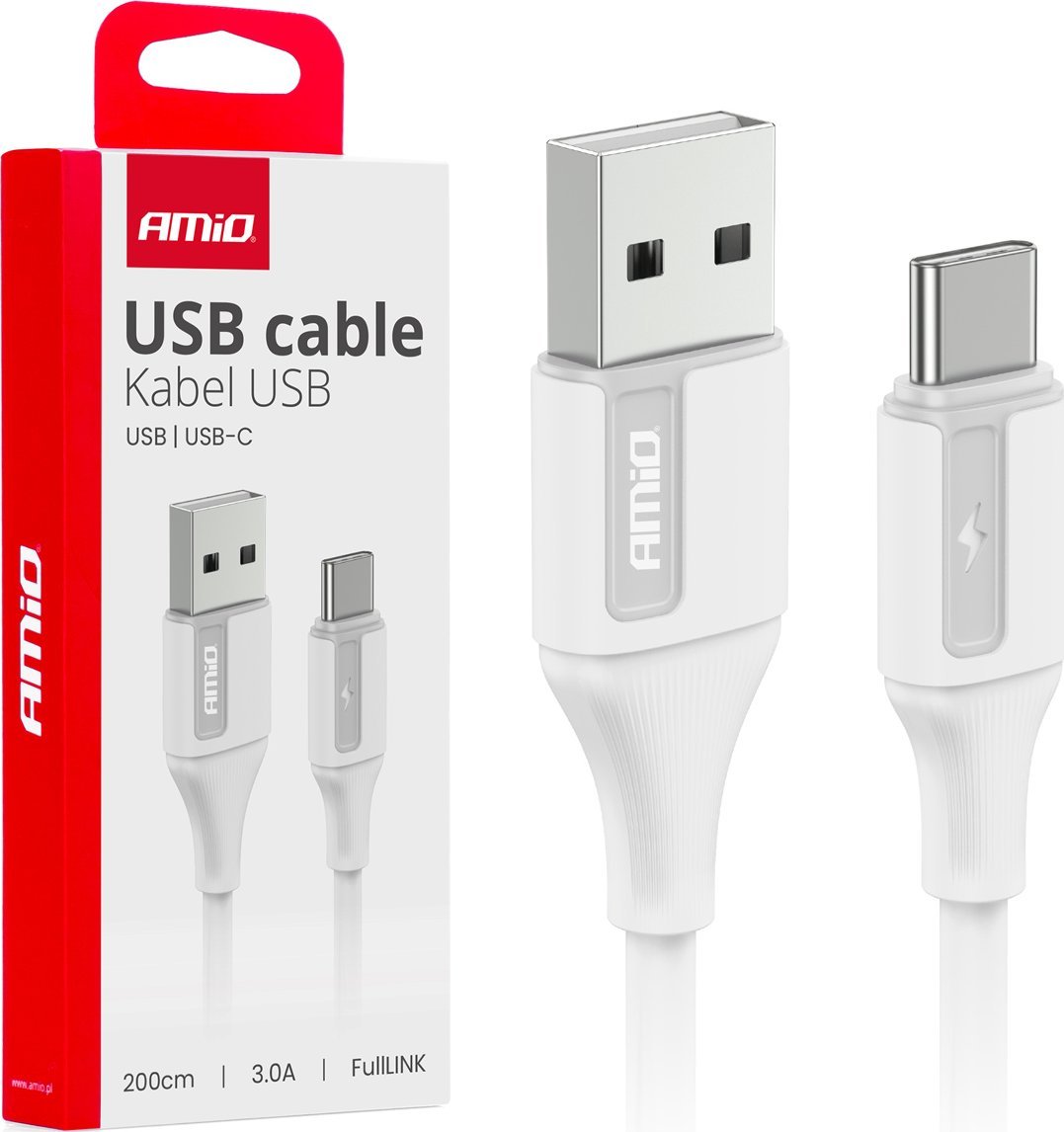 Kabel USB AMiO USB-A - USB-C 2 m Biały