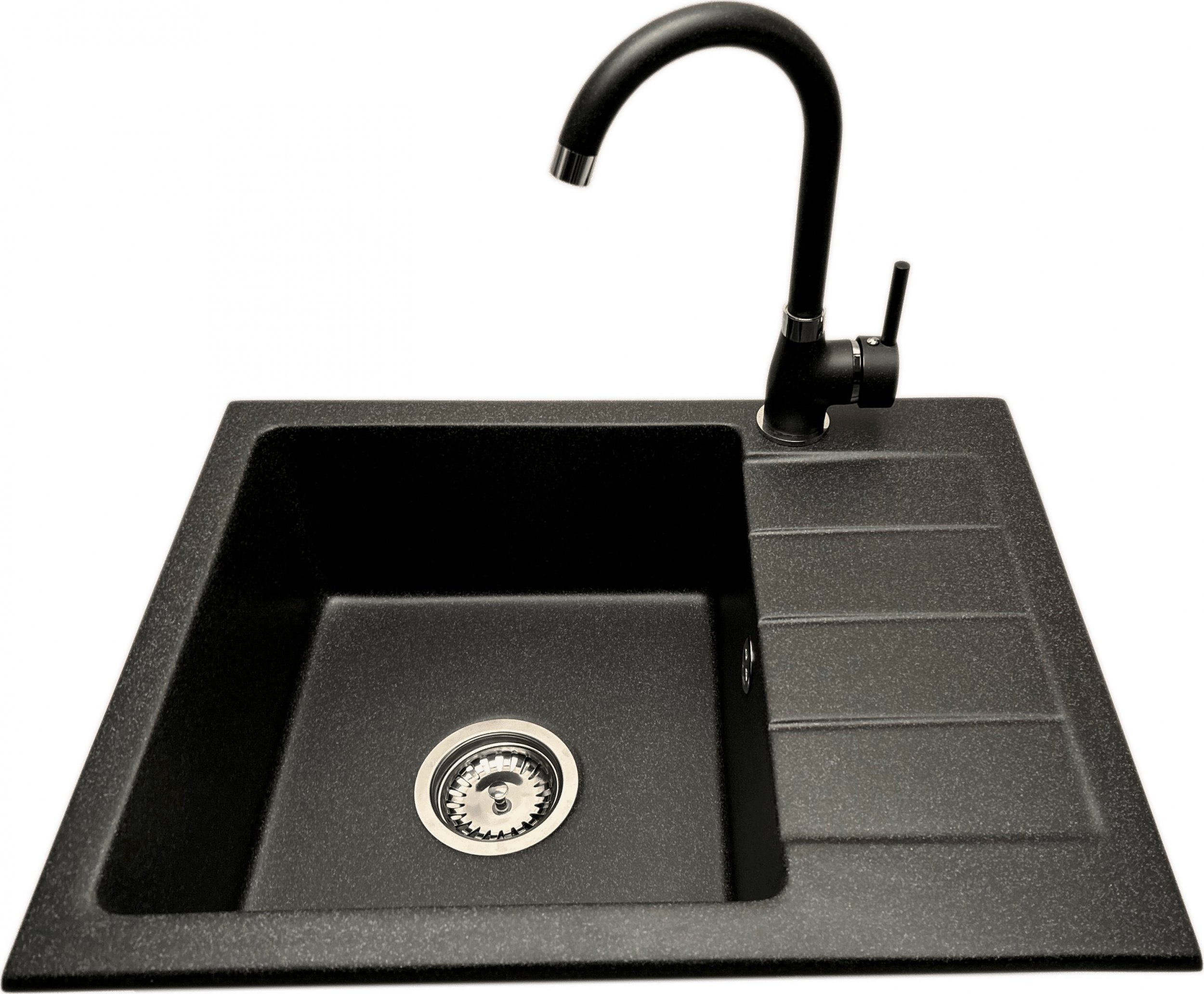 Zlewozmywak PREHNIT copy of Zlewozmywak jednokomorowy z ociekaczem ADAL grafit z prawym ociekaczem + bateria NOON