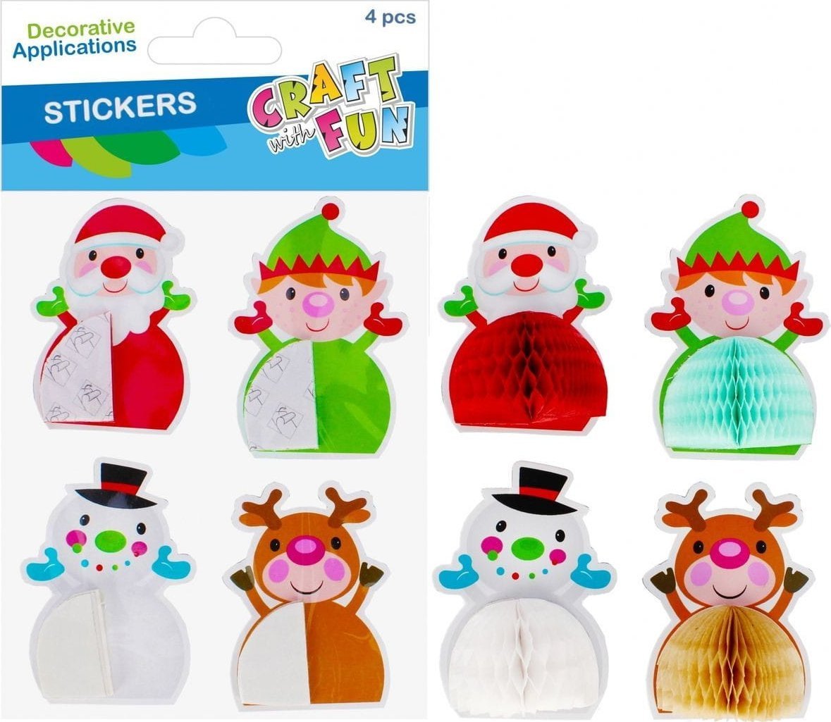 Dekoracja świąteczna Craft with Fun OZDOBA BN NAKLEJKI SWIETA MIX HARM 4SZT CF12/144