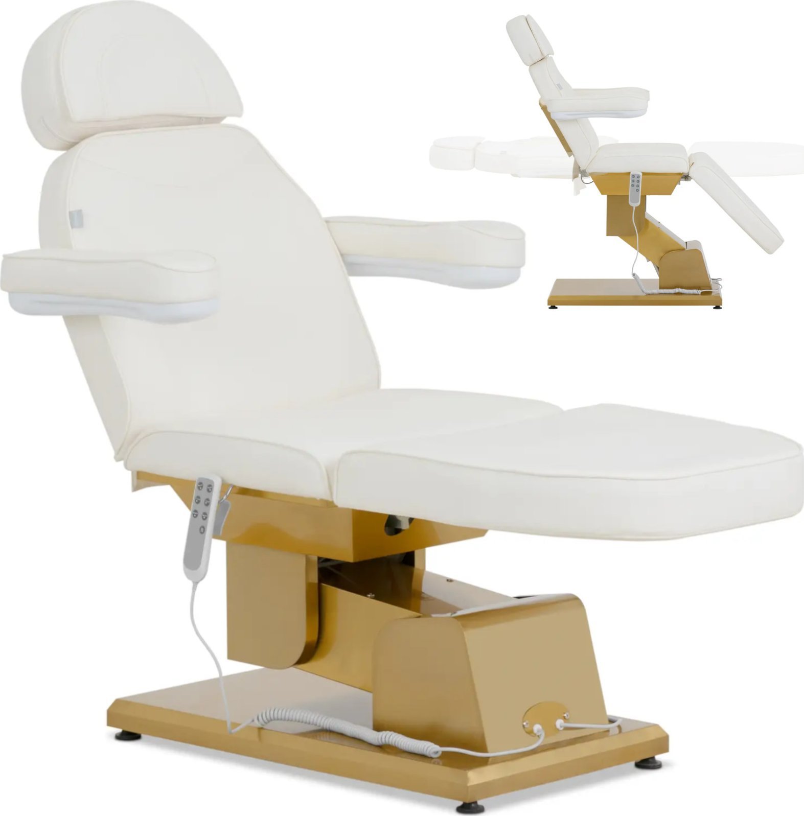 Fotel kosmetyczny podgrzewany do masażu tatuażu APRILIA - biało złoty Fotel kosmetyczny podgrzewany do masażu tatuażu APRILIA - biało złoty