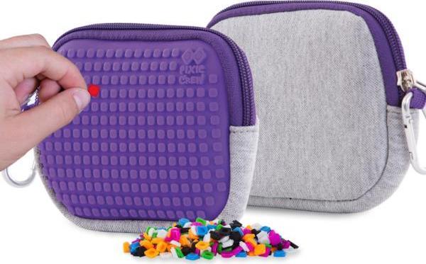 PIXIE Saszetka na Suwak, Kosmetyczka, PIXIE CREW, Szara, Fioletowy Panel