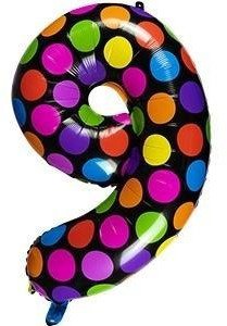 Balon foliowy cyferka 9 w kropki