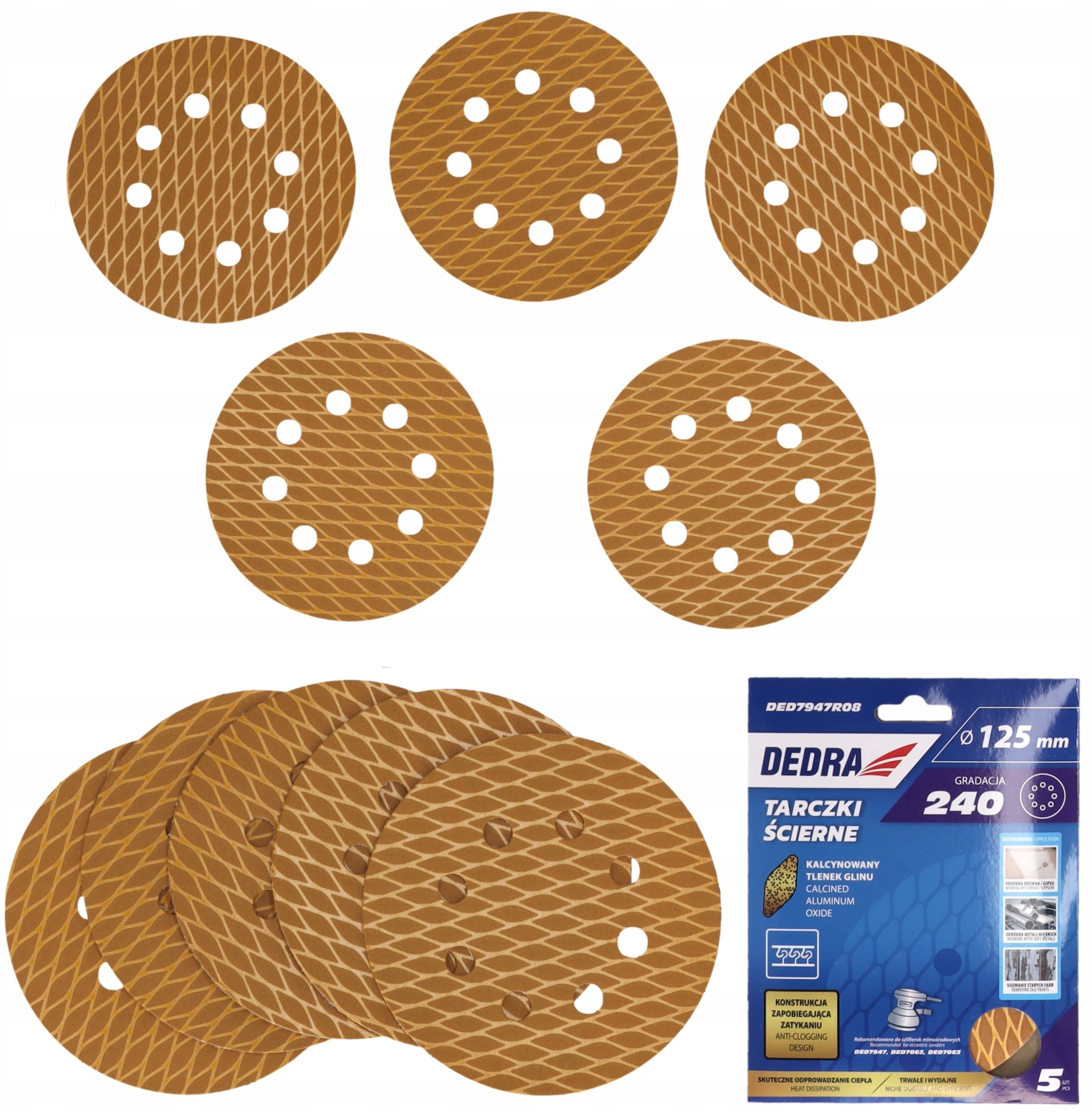 Tarczki ścierne Anti-clog 125mm, #240, rzep, zestaw 5szt