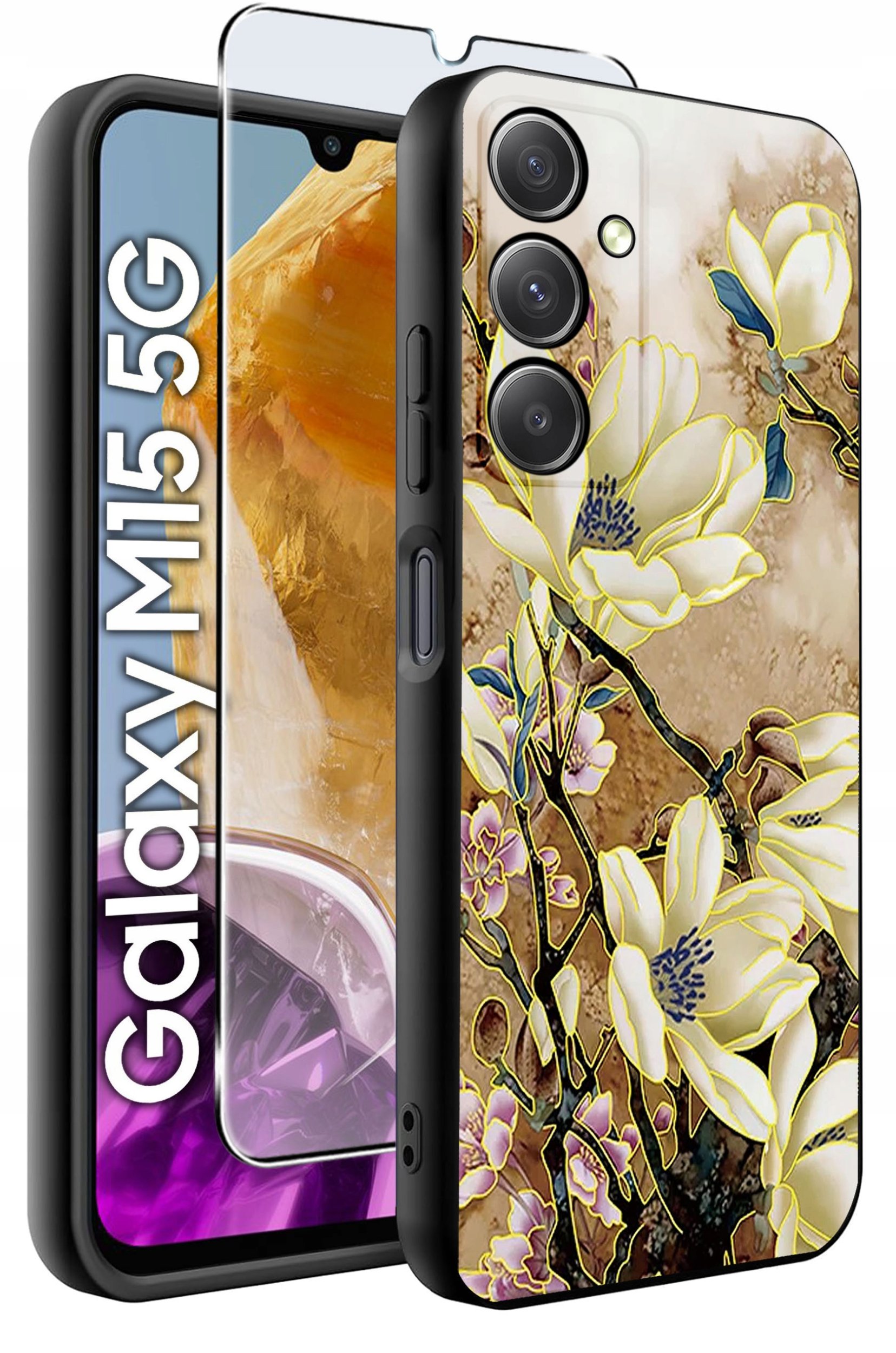 ETUI do Samsung M15 5G WZORY | SILIKONOWE MATT CASE + SZKŁO HARTOWANE 9H