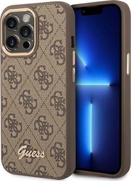 Guess Etui do iPhone 14 Pro Max 6,7" brązowy/brown hard case 4G Vintage Gold Logo