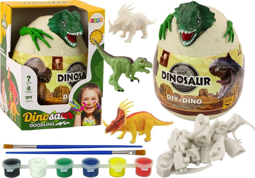 LeanToys Jajo Z Dinozaurami Do Malowania Farbki Pędzelki DIY Zielony LEAN Toys