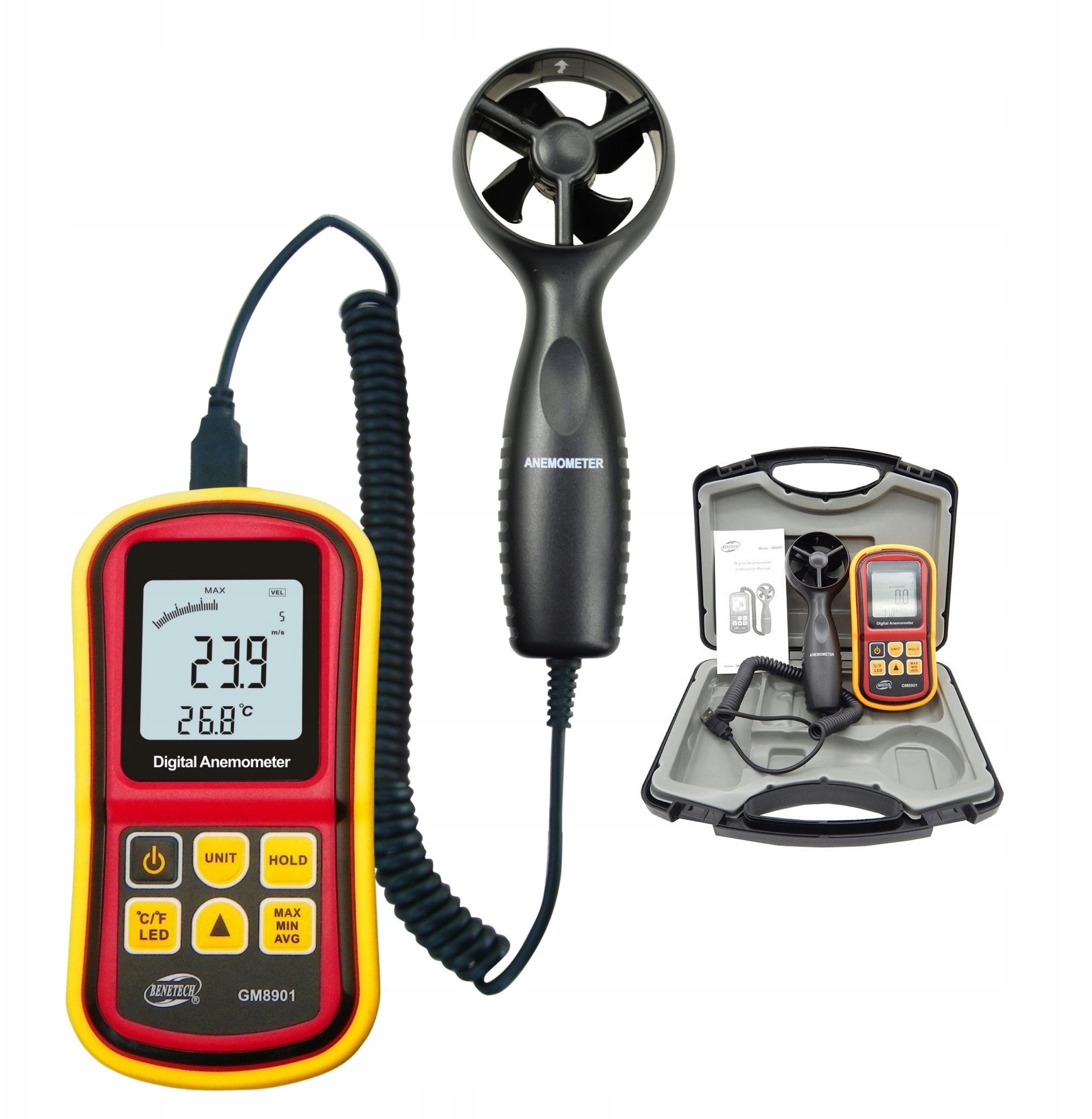 ANEMOMETR WIATROMIERZ MIERNIK WIATRU TEMPERATURY POMIAR PRĘDKOŚCI POWIETRZA