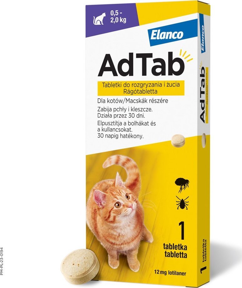 Elanco ELANCO AdTab 12mg tabletka na pchły i kleszcze dla kotów 0,5-2 kg