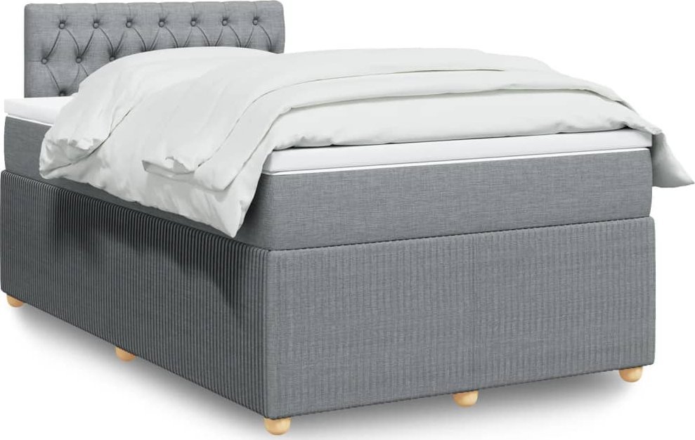 vidaXL Łóżko kontynentalne z materacem, jasnoszare, 120x190 cm tkanina