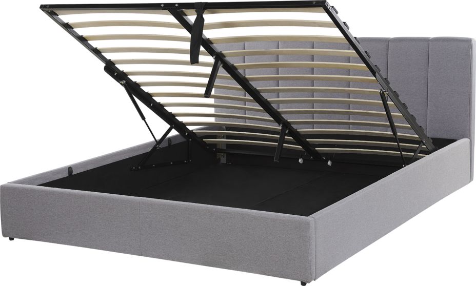 Beliani Łóżko z pojemnikiem tapicerowane 160 x 200 cm jasnoszare DREUX