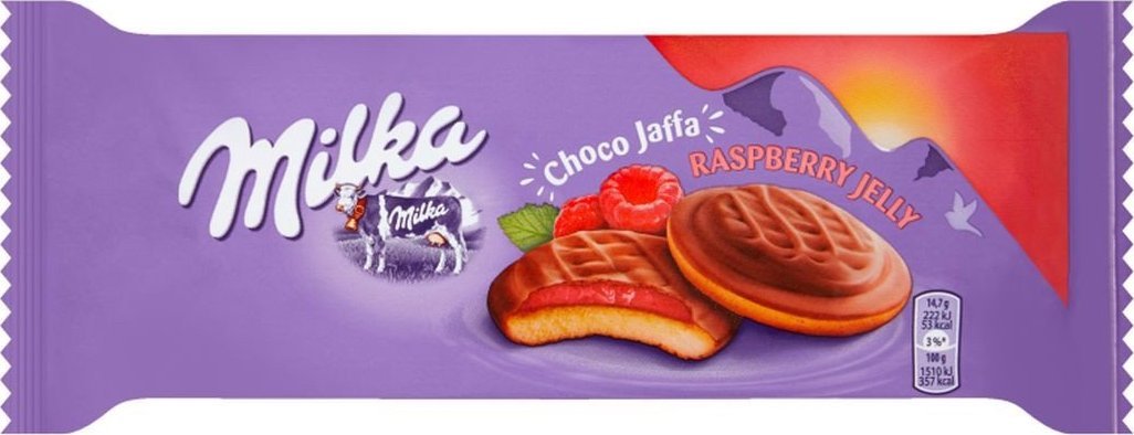 Milka Choco Jaffa Biszkopty z galaretką o smaku malinowym oblewane czekoladą mleczną 147 g