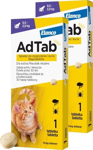 Elanco ELANCO 2xAdTab 12mg tabletka na pchły i kleszcze dla kotów 0,5-2 kg