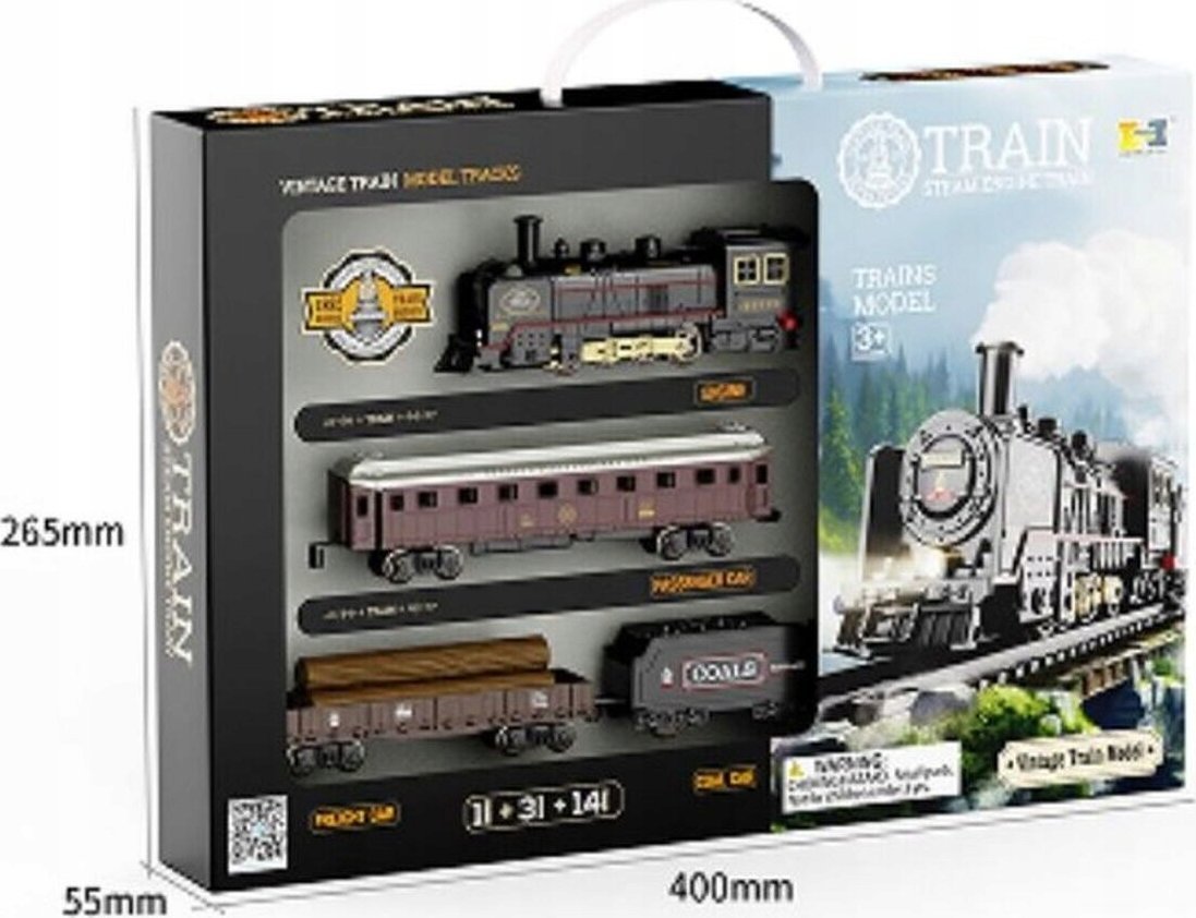 Elektryczna Kolejka Lokomotywa - Parowóz + 3 Wagony