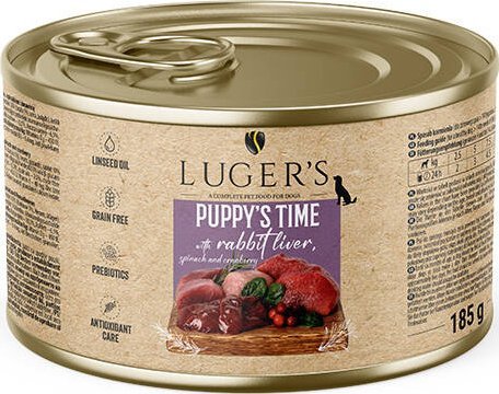 Karma mokra dla psa szczeniaka Luger's Puppy's Time z wątróbką z królika, szpinakiem i żurawiną 185 g