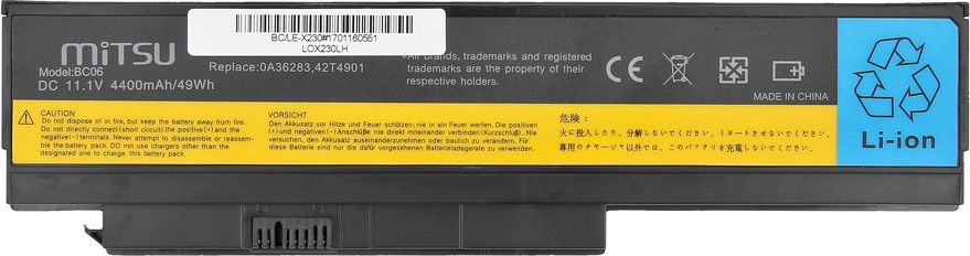 Bateria Mitsu do Lenovo X230, 4400 mAh, 11.1 V